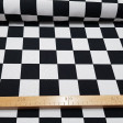 Stretch Flag Checkered Chess fabric - Stretch fabric printed with black and white squares, typical of motor racing.