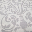 Tablecloth Flowered Jacquard fabric - Beautiful jacquard fabric for tablecloth with drawings of vases and flowers with continuous stripes and circles making the table runner. The fabric is 140cm wide and its cotton and polyester composition.