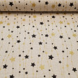 Tablecloth Christmas Stars Lights fabric - Perfect fabric for Christmas tablecloth with drawings of stars and circles on lines that mimic the Christmas luminaire. There are two variants of fabric to choose from, one with black and gold stars and circles o