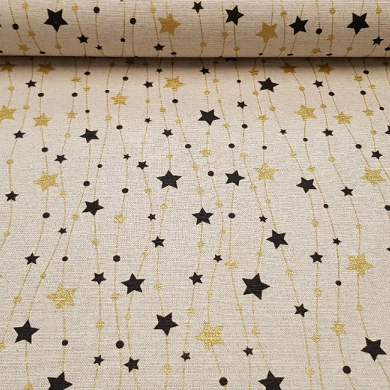 Tablecloth Christmas Stars Lights fabric - Perfect fabric for Christmas tablecloth with drawings of stars and circles on lines that mimic the Christmas luminaire. There are two variants of fabric to choose from, one with black and gold stars and circles o