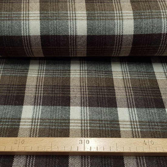 Wool Tartan Brown Tones fabric - Wool fabric tartan style or plaid in dark brown and light tones. The fabric is 140cm wide and its composition 60% wool - 40% polyester
