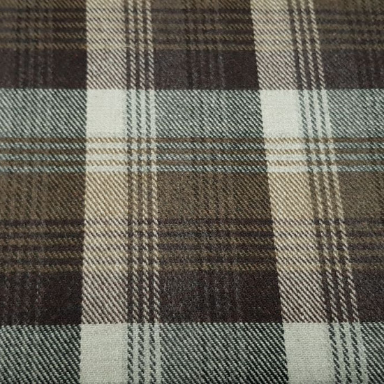 Wool Tartan Brown Tones fabric - Wool fabric tartan style or plaid in dark brown and light tones. The fabric is 140cm wide and its composition 60% wool - 40% polyester