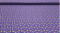 Tela Algodón Manzanas Margaritas - Tela de algodón 100% con dibujos de manzanas de colores intercaladas con margaritas. Esta tela se presenta en dos fondos disponibles: violeta y azúl mar