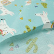 Cotton Llamas Cactus Sea Green fabric - Cotton fabric with drawings of llamas, cactus and triangles on a sea green background. A very funny fabric for bags and children's clothing, as well as decoration.
