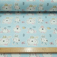 Cotton Animals Babies fabric - Beautiful children's cotton fabric with drawings of animals like mice, bunnies and baby bears on a blue background.