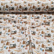 Tela Algodón Costura Vintage - Tela de algodón satinado con dibujos vintage de temática costura, con máquinas de coser, tijeras, agujas, hilos, planchas… sobre un fondo blanco. La tela mide 140cm de ancho y su composición 100% algodón.