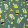 Cotton Cocktails Mojito fabric - Organic cotton fabric with drawings of cocktails, juices, mojitos... on a green background with acidic fruits. The fabric is 150cm wide and its composition is 100% cotton.