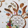 Cotton Dreamcatcher Flowers fabric - Cotton fabric with drawings of dreamcatchers with feathers and flowers on a light background. The fabric is 160cm wide and its composition is 100% cotton.