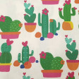 Cotton Cactus Ágatha Ruiz de la Prada fabric - Licensed cotton fabric with cactus drawings in pots, many shapes of hearts and the colors of Ágatha Ruiz de la Prada. All on a white background. A beautiful fabric! The fabric is 140cm wide and its compositio
