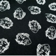 Cotton Einstein Faces fabric - Cotton fabric with drawings of Einstein faces on a black background. The fabric is 150cm wide and its composition is 100% cotton.