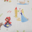 Cotton Childrens Tales fabric - Cotton fabric with drawings of characters from famous children's stories, such as the little red riding hood, snow white, rapuntzel, goldilocks ... on a white background. The fabric is 150cm wide and its composition