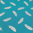Cotton Feathers Silver Turquoise fabric - Cotton fabric with feather patterns in silver foil effect, on a turquoise background. The fabric is 150cm wide and its composition is 100% cotton.