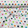Cotton Multicolour Polka Dots fabric - American width cotton fabric with patterns of colored polka dots on a white background. This fabric is part of the Hide & Seek Collection by Fabric Palette. The fabric is 110cm wide and its composition is 100% co