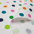 Cotton Multicolour Polka Dots fabric - American width cotton fabric with patterns of colored polka dots on a white background. This fabric is part of the Hide & Seek Collection by Fabric Palette. The fabric is 110cm wide and its composition is 100% co