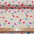 Cotton Tea Party Macaroons fabric - Cotton fabric with drawings of macaroons and colorful confetti on a light background. The fabric is 110cm wide and its composition is 100% cotton.