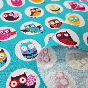 Cotton Owls Colors Turquoise