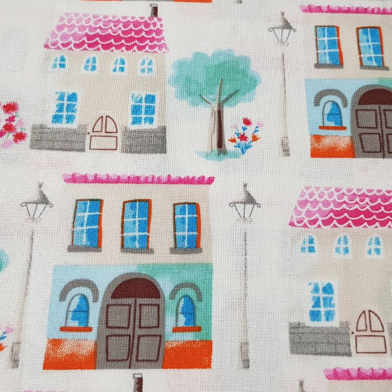 Tela Algodón Casas Ciudad - Tela de algodón ancho americano ideal para Patchwork con dibujos de casas en la ciudad.  Esta tela forma parte de la colección Girls Day Out de The Craft Cotton Company. La tela mide 110cm de a