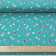 Cotton Christmas Dog Bones fabric - Christmas cotton fabric with drawings of bones wrapped as gifts and dog tracks. The fabric is 110cm wide and its composition is 100% cotton.