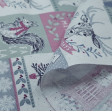 Cotton Christmas Forest Mosaic fabric - Christmas cotton fabric with drawings forming a mosaic of animals and Christmas borders. The fabric is 110cm wide and its composition is 100% cotton.