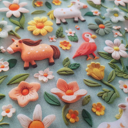 Algodón Animales Flores Efecto 3D