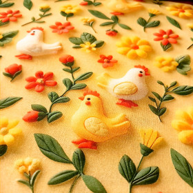 Cotton Chickens Flowers 3D Effect Cotton Chickens Flowers 3D Effect
