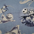 Cotton Disney Nightmare Before Christmas fabric - Disney cotton fabric with drawings of the characters from Nightmare before Christmas, by Tim Burton. The characters Jack Skellington, Sally, Zero and the monster children appear on a gray background. The f