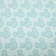 Cotton Disney Mickey Mint Silhouettes fabric - Disney license cotton fabric with silhouette drawings with Mickey ears in mint green striped pattern on a white background. The fabric is 110cm wide and its composition 100% cotton.