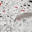 Cotton Disney 101 Dalmatians fabric - Disney children's cotton fabric with the drawings of 101 Dalmatians in which the dog Pongo, Perdita and their puppies appear on a white background. The fabric is 110cm wide and its composition 100% cotton.