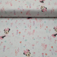 Disney Cotton Minnie Foxes fabric - Disney licensed cotton fabric with drawings of the character Minnie with little foxes, birds and flowers on a white background. The fabric is 110cm wide and its composition is 100% cotton.