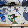 Cotton Teen Titans fabric - Large deco cotton fabric with pictures of DC Comics Teen Titans cartoon characters. The characters Robin, Raven, Starfire, Cyborg and Beast Boy appear on a light background. The fabric is 140cm wide and its compositi