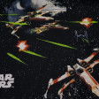 Cotton Star Wars Death Star fabric - Disney licensed cotton fabric with drawings of the Star Wars death star and other ships on a black space background with Star Wars logos. The fabric is 110cm wide and its composition is 100% cotton.