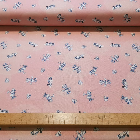 Tela Algodón Disney Minnie Clásico Petit - Tela de algodón popelín licencia Disney con dibujos pequeños del personaje Minnie sobre fondo en tono rosa con destellos. La tela mide 140cm de ancho y su composición 100% algodón.