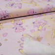 Cotton Disney Stitch Angel Hearts fabric Pastel pink cotton poplin fabric with spiral background and Angel (Stitch's girlfriend) print with hearts and rag dolls