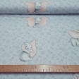Cotton Disney Dumbo Floral fabric - Disney licensed cotton fabric with drawings of the character Dumbo, the elephant with big ears, on a light blue-gray background and floral drawings. The fabric is 140cm wide and its composition is 100% cotton.