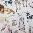Cotton Disney Lion King fabric - Disney cotton fabric with the characters from the movie The Lion King. Several characters appear as Simba, Zazu, Nala, Rafiki... on a white background. The fabric is 150cm wide and its composition 100% cotton.