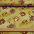 Cotton Disney The Lion King Jungle fabric - Disney cotton fabric with drawings of Simba and Timon from the Lion King and Shere Khan from the Jungle Book, on a background in yellowish-gold tones. The fabric is 140cm wide and its composition is 100% cotton.