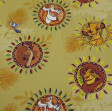 Cotton Disney The Lion King Jungle fabric - Disney cotton fabric with drawings of Simba and Timon from the Lion King and Shere Khan from the Jungle Book, on a background in yellowish-gold tones. The fabric is 140cm wide and its composition is 100% cotton.