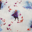 Cotton Disney Frozen 2 Elsa Anna Leaves fabric - Disney licensed cotton fabric with drawings of the characters from the movie Frozen 2, Elsa and Anna in the forest on a light background with leaves moved by the wind. The fabric is 150cm wide and its compo