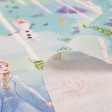 Disney Cotton Frozen 2 Trees fabric - Disney licensed cotton fabric with drawings of the characters from the movie Frozen 2 where Elsa, Olaff and Bruni the salamander appear, in a forest with trees and leaves in the wind, where green and blue colors predo