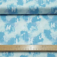 Cotton Disney Frozen 2 Silhouettes fabric - Disney digital cotton fabric with drawings of the silhouettes of Elsa, Anna and Olaf from the movie Frozen 2. All on a light blue background with clouds. The fabric is 110cm wide and its composition 100% cotton.