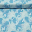 Cotton Disney Frozen 2 Silhouettes fabric - Disney digital cotton fabric with drawings of the silhouettes of Elsa, Anna and Olaf from the movie Frozen 2. All on a light blue background with clouds. The fabric is 110cm wide and its composition 100% cotton.