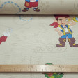 Cotton Disney Jake Never Land Pirates fabric - Decorative cotton fabric with drawings of the characters from the Disney Junior series, Jake and the Neverland Pirates. Where the characters of Jake, Captain Hook, Cubby and the Skully parrot appear on a ligh