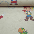 Cotton Disney Jake Never Land Pirates fabric - Decorative cotton fabric with drawings of the characters from the Disney Junior series, Jake and the Neverland Pirates. Where the characters of Jake, Captain Hook, Cubby and the Skully parrot appear on a ligh