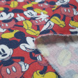 Tela Algodón Disney Mickey Fondo Rojo C - Tela de algodón licencia con dibujos del personaje Mickey coloreado sobre un fondo rojo. La tela mide entre 140-150cm de ancho y su composición 100% algodón.