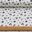 Cotton Disney Mickey Hey White fabric - Disney licensed cotton fabric with drawings of Mickey faces winking on a white background with stars, onomatopoeia and other symbols. The fabric is 110cm wide and its composition is 100% cotton.