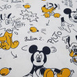 Cotton Disney Mickey Pluto Balloons fabric - Disney licensed cotton fabric with drawings of the characters Mickey and Pluto playing with water balloons on a white background. The fabric is 150cm wide and its composition is 100% cotton.