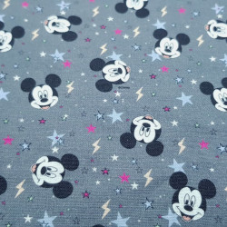 Cotton Disney Mickey Rays Stars Gray