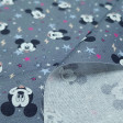 Cotton Disney Mickey Rays Stars Gray fabric - Disney licensed cotton fabric with drawings of Mickey faces on a gray background with rays and stars of various colors. The fabric is 140cm wide and its composition is 100% cotton.