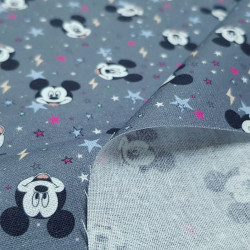 Cotton Disney Mickey Rays Stars Gray