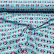 Cotton Disney Minnie Looks Out fabric - Disney licensed cotton fabric with drawings of the character Minnie looming over white lines, on a contrasting turquoise blue background. The fabric is 150cm wide and its composition is 100% cotton.